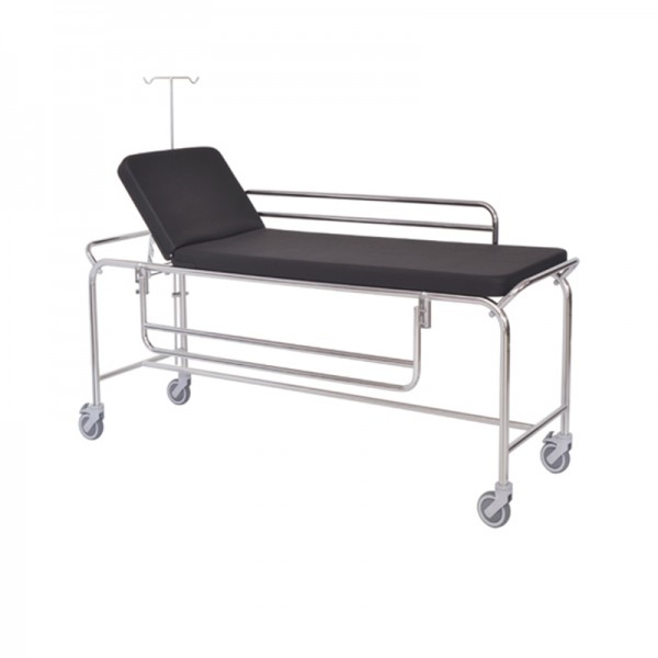 Emergency stretcher trolley: Chromed steel, folding handrails and IV pole support (colors available)